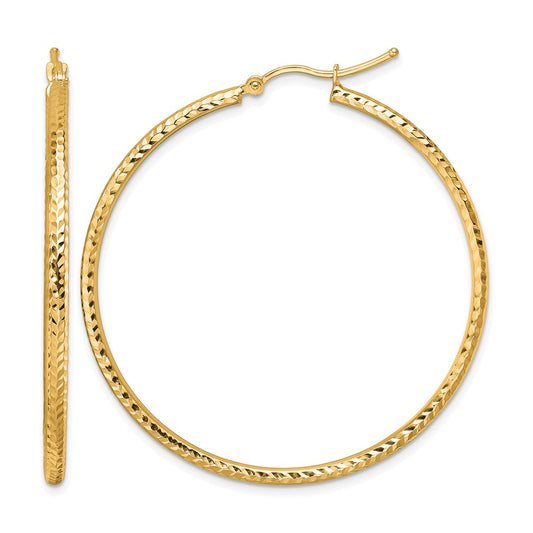 10K Yellow Gold Diamond Cut 2mm Round Tube Hoop Earrings