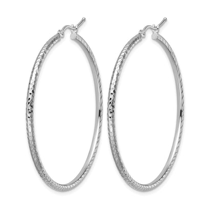 10K White Gold Diamond Cut 2mm Round Tube Hoop Earrings