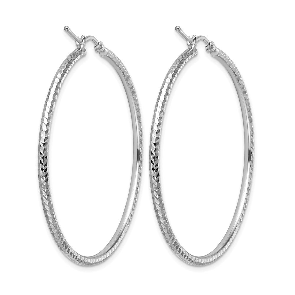 10K White Gold Diamond Cut 2mm Round Tube Hoop Earrings