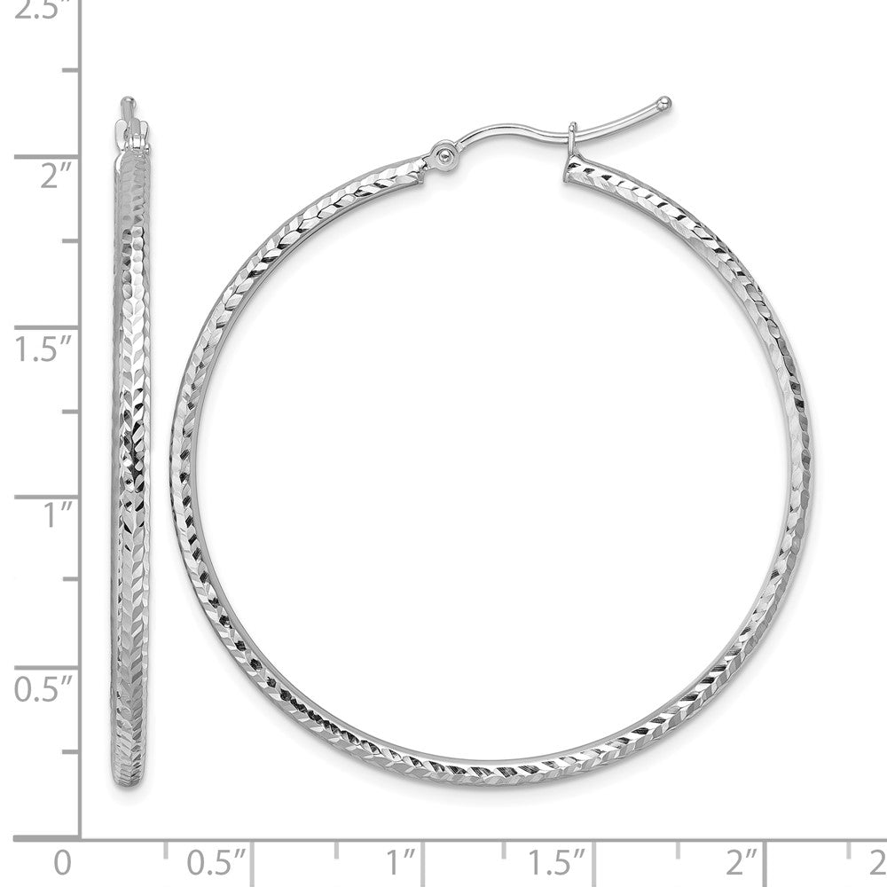 10K White Gold Diamond Cut 2mm Round Tube Hoop Earrings