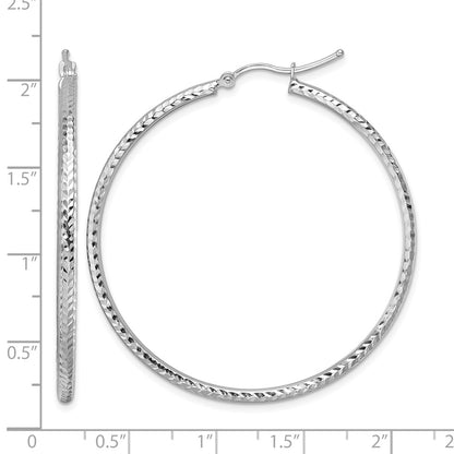 10K White Gold Diamond Cut 2mm Round Tube Hoop Earrings