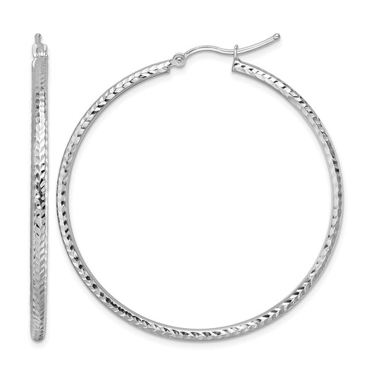 10K White Gold Diamond Cut 2mm Round Tube Hoop Earrings