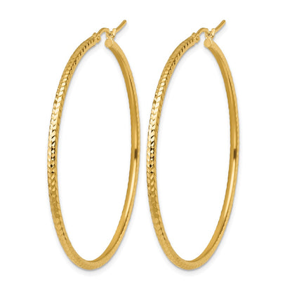 10K Yellow Gold Diamond Cut 2mm Round Tube Hoop Earrings