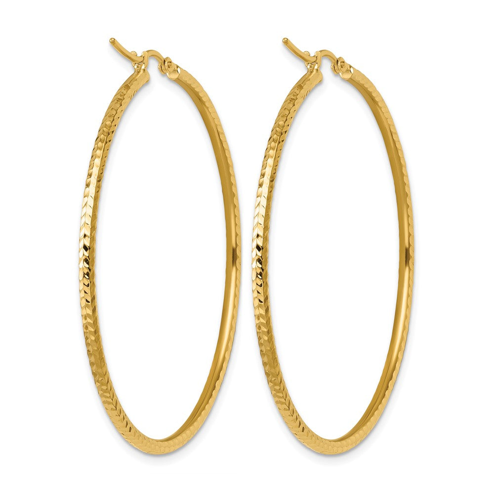 10K Yellow Gold Diamond Cut 2mm Round Tube Hoop Earrings