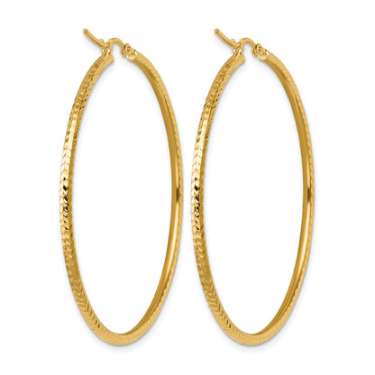 10K Yellow Gold Diamond Cut 2mm Round Tube Hoop Earrings