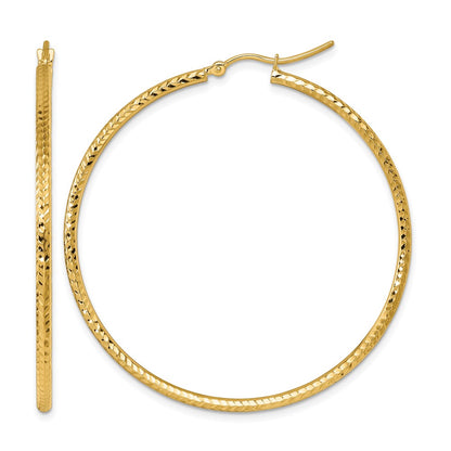 10K Yellow Gold Diamond Cut 2mm Round Tube Hoop Earrings