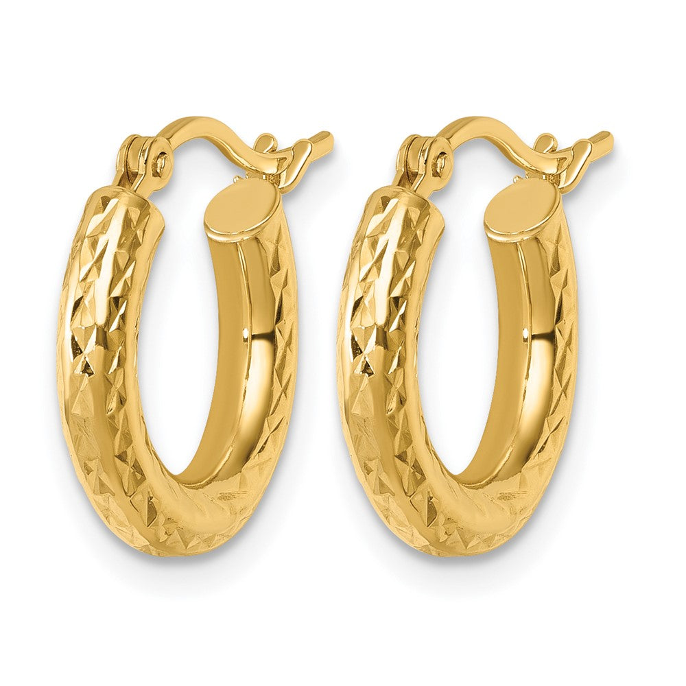 10K Yellow Gold Diamond Cut 3mm Round Hoop Earrings