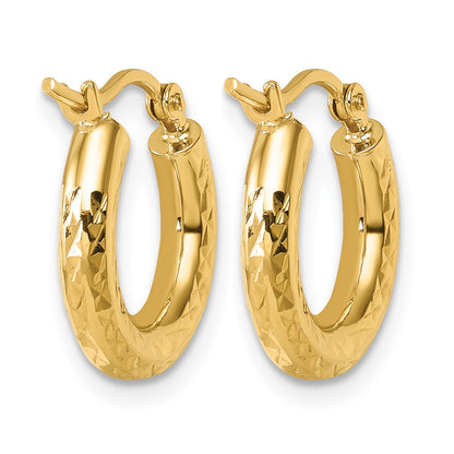 10K Yellow Gold Diamond Cut 3mm Round Hoop Earrings
