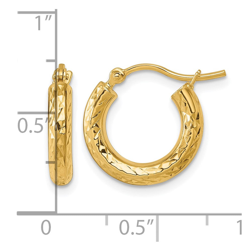 10K Yellow Gold Diamond Cut 3mm Round Hoop Earrings
