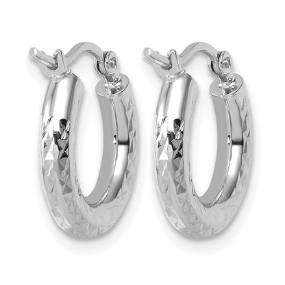 10K White Gold Diamond Cut 3mm Round Hoop Earrings