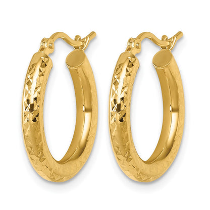 10K Yellow Gold Diamond Cut 3mm Round Hoop Earrings