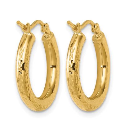 10K Yellow Gold Diamond Cut 3mm Round Hoop Earrings