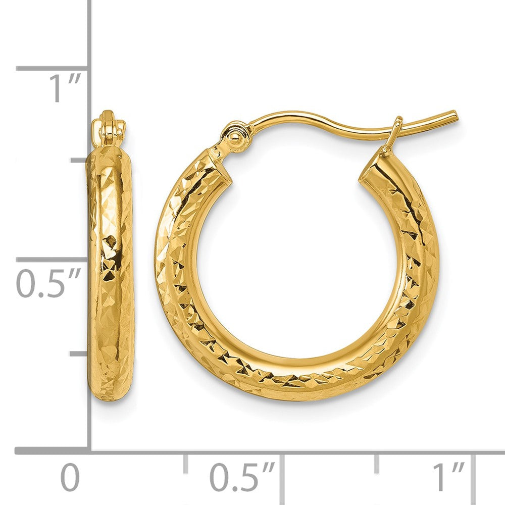 10K Yellow Gold Diamond Cut 3mm Round Hoop Earrings