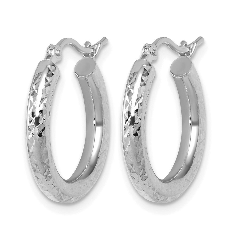 10K White Gold Diamond Cut 3mm Round Hoop Earrings