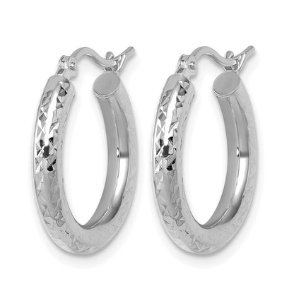10K White Gold Diamond Cut 3mm Round Hoop Earrings