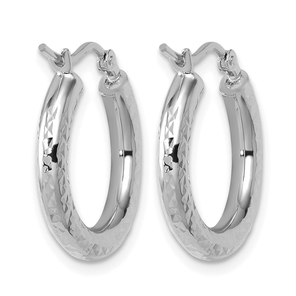 10K White Gold Diamond Cut 3mm Round Hoop Earrings