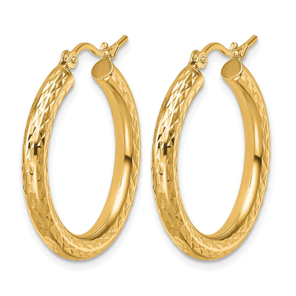 10K Yellow Gold Diamond Cut 3mm Round Hoop Earrings