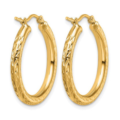 10K Yellow Gold Diamond Cut 3mm Round Hoop Earrings