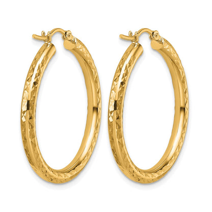 10K Yellow Gold Diamond Cut 3mm Round Hoop Earrings