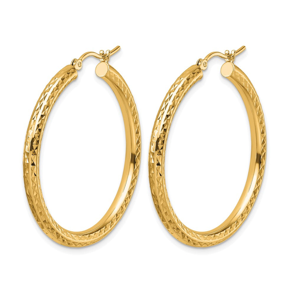 10K Yellow Gold Diamond Cut 3mm Round Hoop Earrings