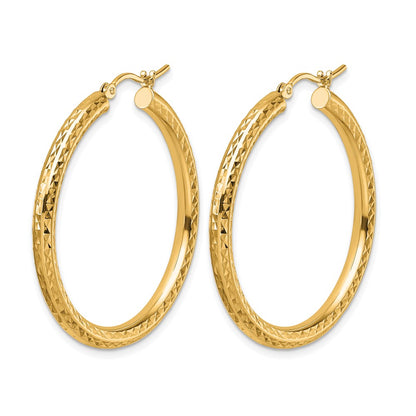 10K Yellow Gold Diamond Cut 3mm Round Hoop Earrings