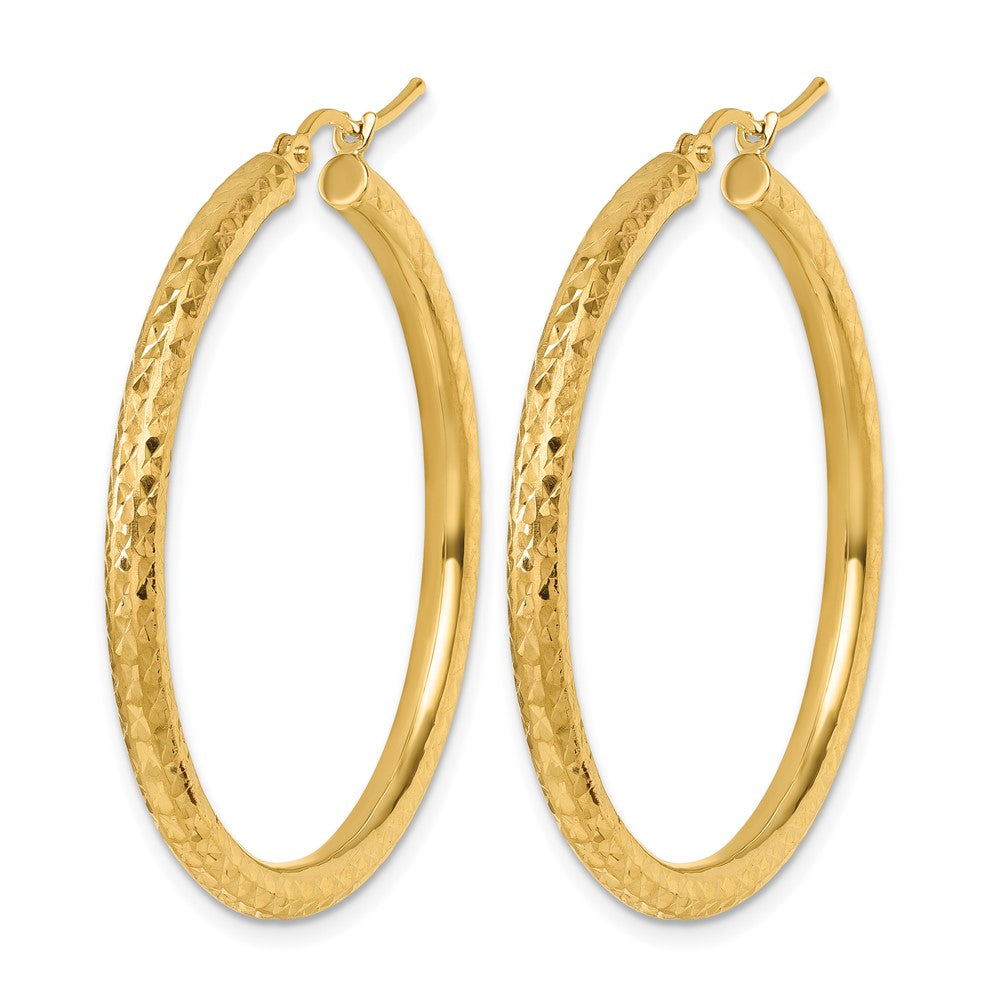 10K Yellow Gold Diamond Cut 3mm Round Hoop Earrings