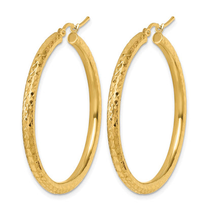 10K Yellow Gold Diamond Cut 3mm Round Hoop Earrings