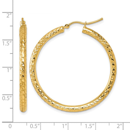 10K Yellow Gold Diamond Cut 3mm Round Hoop Earrings