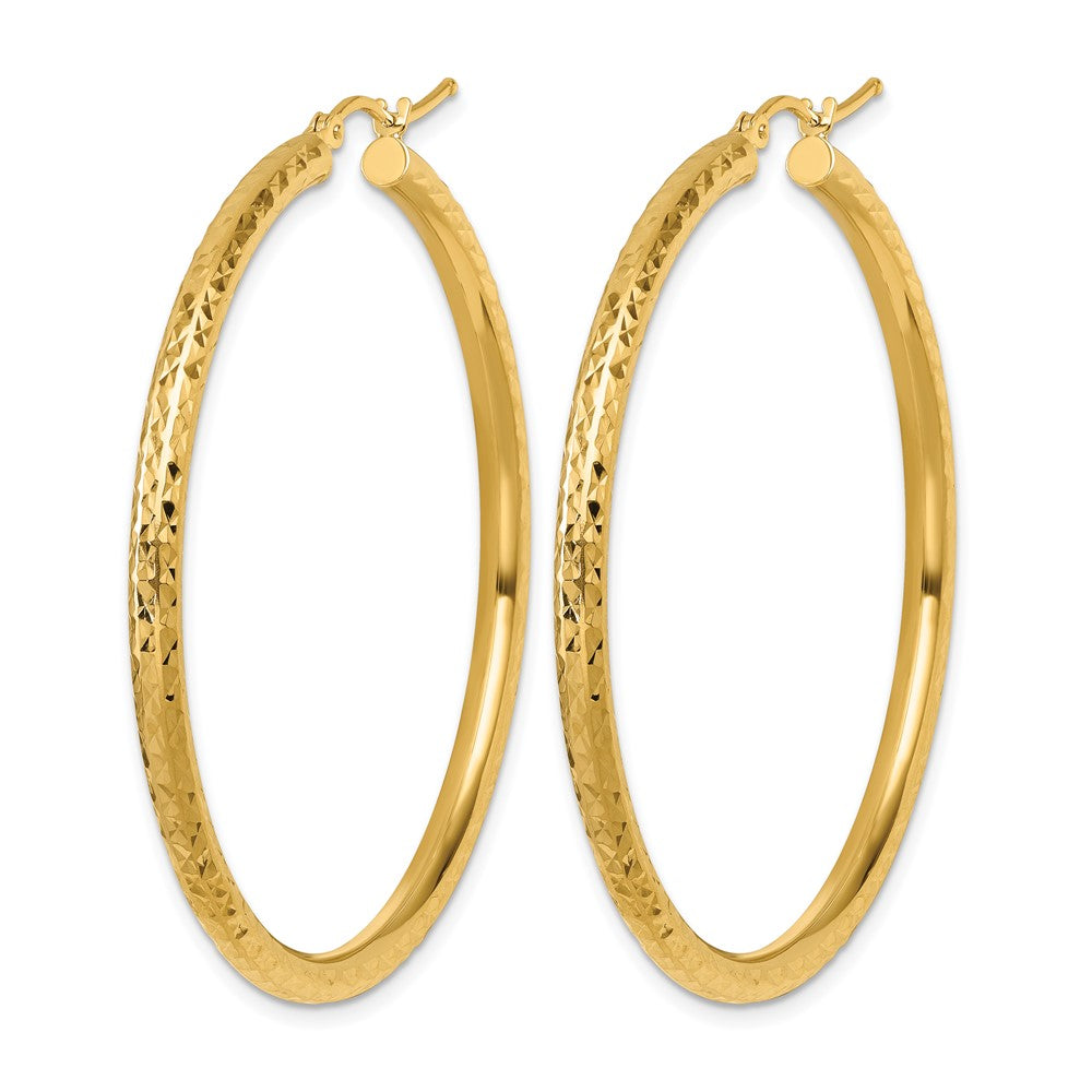 10K Yellow Gold Diamond Cut 3mm Round Hoop Earrings