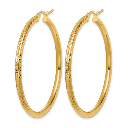 10K Yellow Gold Diamond Cut 3mm Round Hoop Earrings