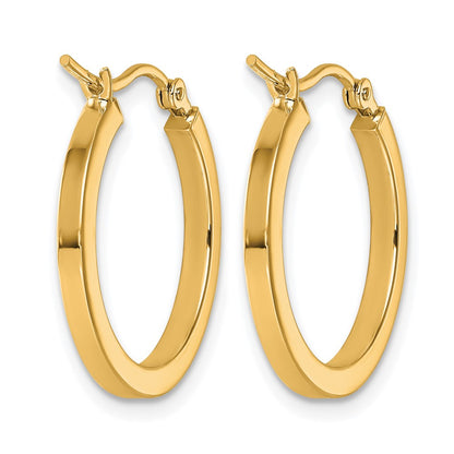 10K Yellow Gold 2mm Square Tube Hoop Earrings