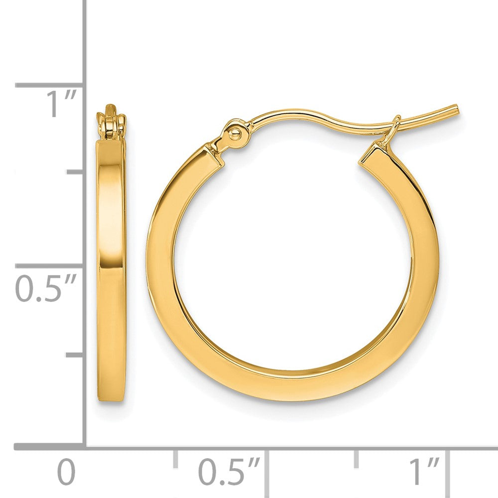 10K Yellow Gold 2mm Square Tube Hoop Earrings
