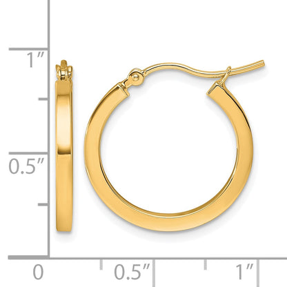 10K Yellow Gold 2mm Square Tube Hoop Earrings