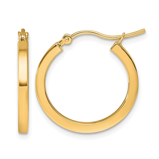 10K Yellow Gold 2mm Square Tube Hoop Earrings