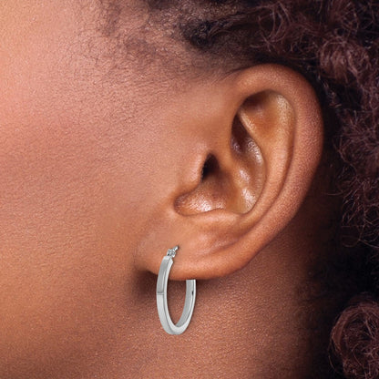 10K White Gold 2mm Square Tube Hoop Earrings