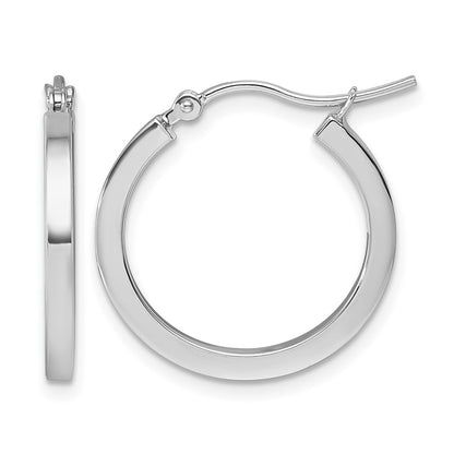 10K White Gold 2mm Square Tube Hoop Earrings
