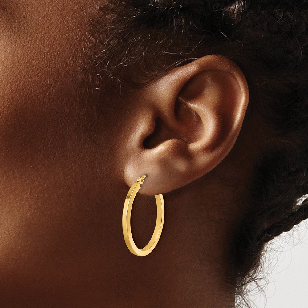 10K Yellow Gold 2mm Square Tube Hoop Earrings