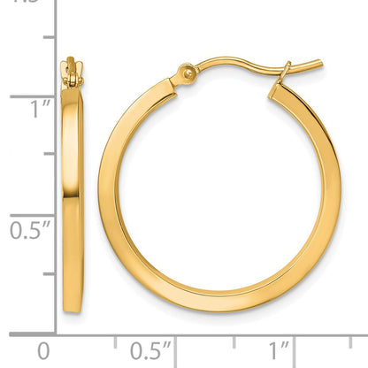 10K Yellow Gold 2mm Square Tube Hoop Earrings