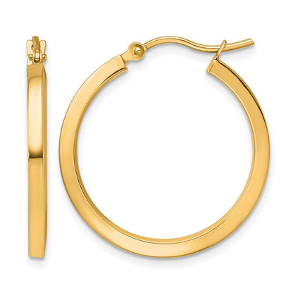 10K Yellow Gold 2mm Square Tube Hoop Earrings