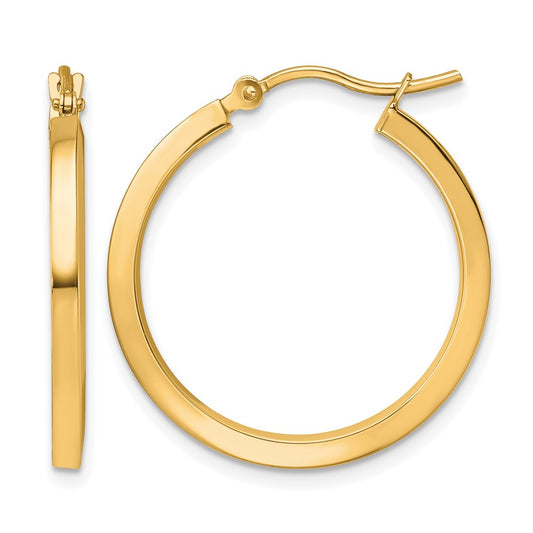 10K Yellow Gold 2mm Square Tube Hoop Earrings