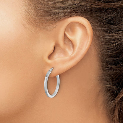 10K White Gold 2mm Square Tube Hoop Earrings