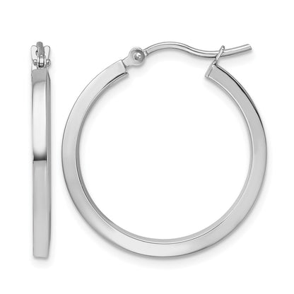 10K White Gold 2mm Square Tube Hoop Earrings