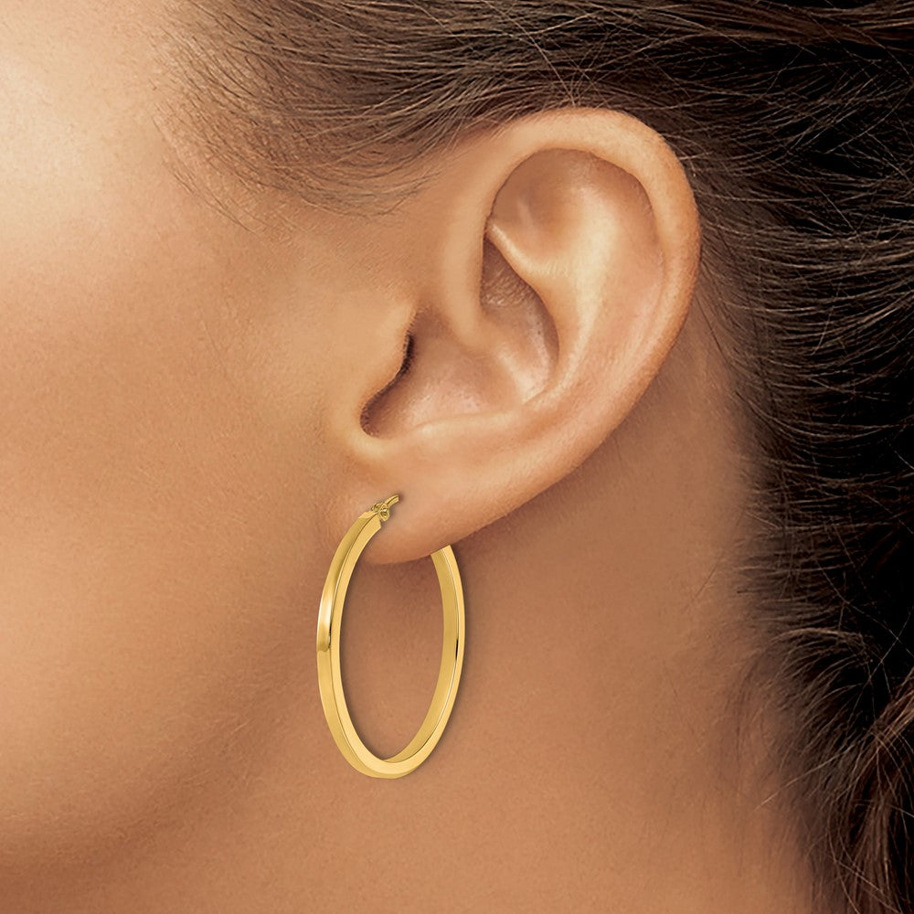 10K Yellow Gold 2mm Square Tube Hoop Earrings