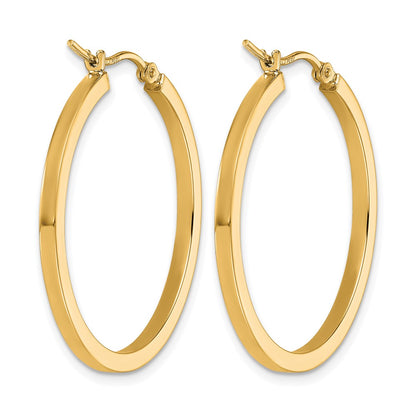 10K Yellow Gold 2mm Square Tube Hoop Earrings