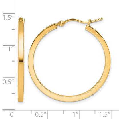 10K Yellow Gold 2mm Square Tube Hoop Earrings