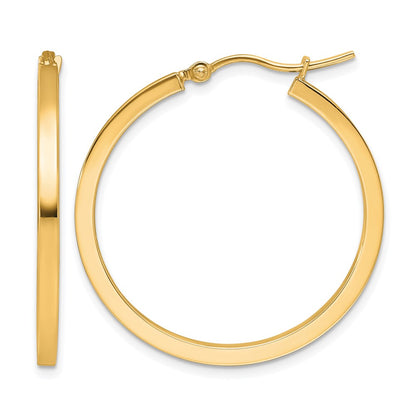 10K Yellow Gold 2mm Square Tube Hoop Earrings