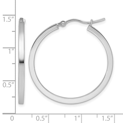 10K White Gold 2mm Square Tube Hoop Earrings