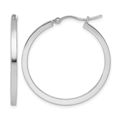 10K White Gold 2mm Square Tube Hoop Earrings