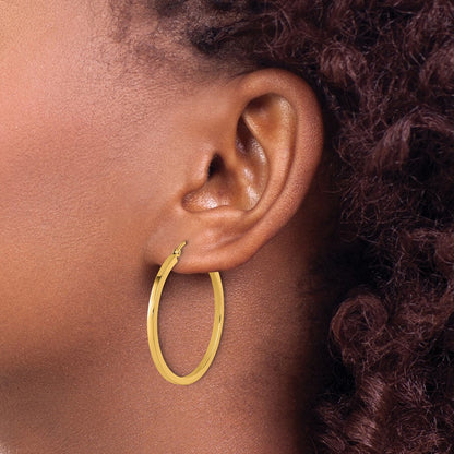 10K Yellow Gold 2mm Square Tube Hoop Earrings