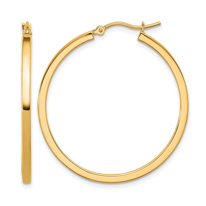 10K Yellow Gold 2mm Square Tube Hoop Earrings